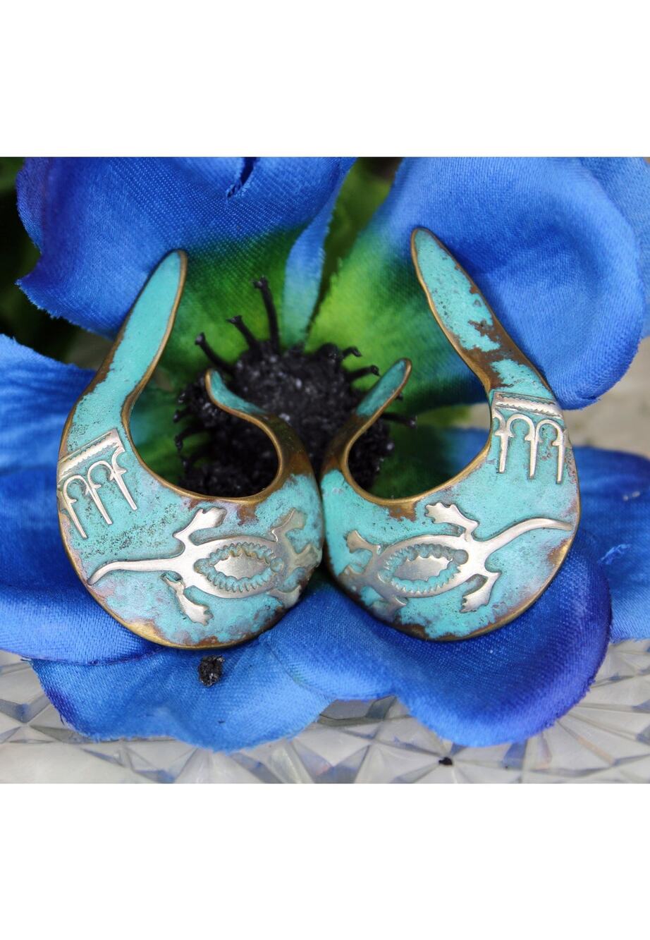 Lorencita Garcia Santa Domingo Brass & Sterling Silver Cuff Earrings